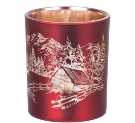 Svietnik MagicHome Vianoce 6 x 7 cm červený s krajinkou
