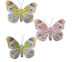 Motýlik žltý, zelený, ružový so štipcom mix 6 x 7 cm / 3 ks