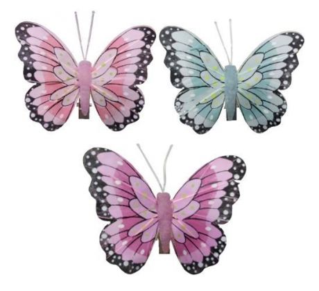 Motýlik ružový, fialový, modrý so štipcom mix 5 x 5 cm / 3 ks