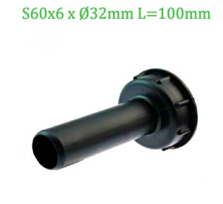 Adaptér na IBC nádrž, závit S60x6 s hrdlom S60x6 x priemer 32 mm L=100 mm ECONOM