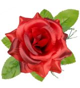 Umelá ruža saténová s lístkom červená s čiernym okrajom