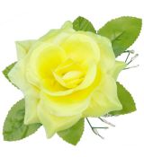Umelá ruža saténová s lístkom žltá