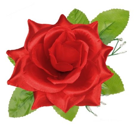 Umelá ruža saténová s lístkom červená
