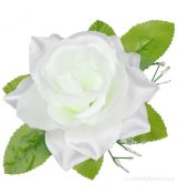 Umelá ruža saténová s lístkom bielozelená