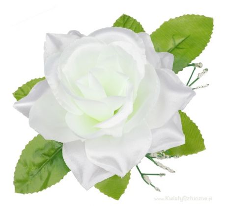 Umelá ruža saténová s lístkom bielozelená