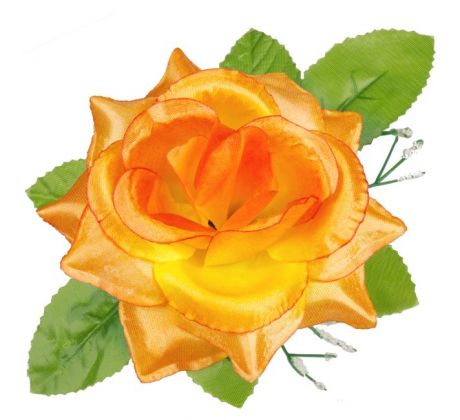 Umelá ruža saténová s lístkom oranžová