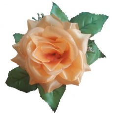 Umelá ruža saténová s lístkom broskyňová