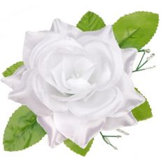 Umelá ruža saténová s lístkom biela