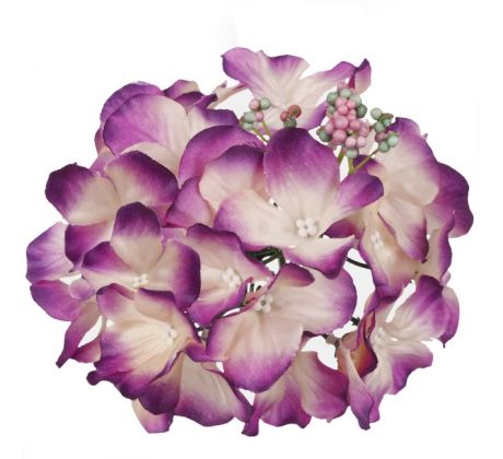 Umelá hortenzia bielofialová priemer 16 cm