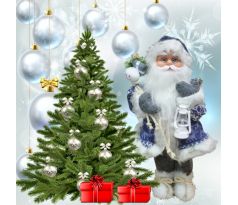 Santa s batohom a lampášom modrý 41 cm