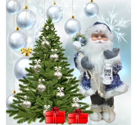 Santa s batohom a lampášom modrý 41 cm