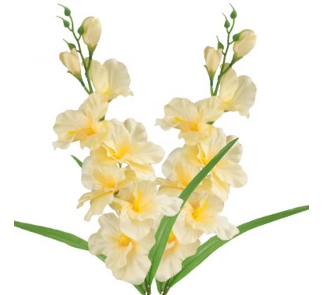 Umelá gladiola saténová bledožltá 63 cm, pohľad zblízka