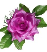 Umelá ruža saténová s lístkom tmavofialová
