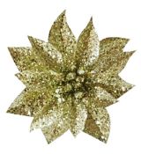 Kvet gliter so štipcom zlatý 9 cm / 1 ks