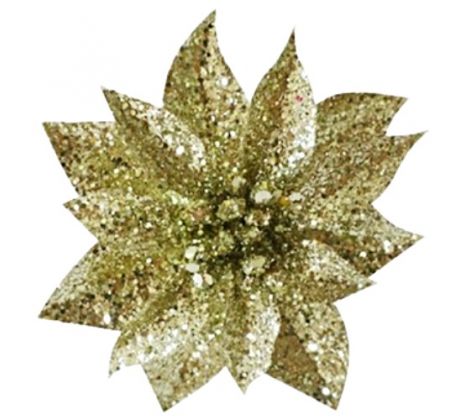 Kvet gliter so štipcom zlatý 9 cm / 1 ks