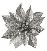 Kvet gliter so štipcom strieborný 9 cm / 1 ks