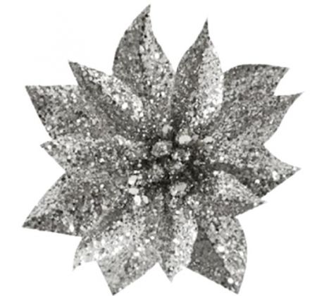 Kvet gliter so štipcom strieborný 9 cm / 1 ks