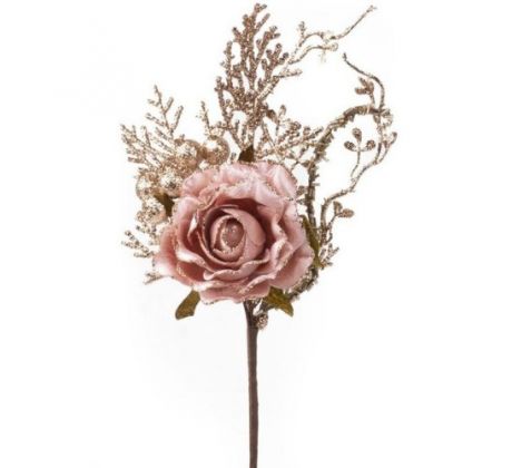 Vetvička s ružou ružovo - zlatá 26 cm