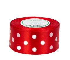 Stuha saténová červená s bodkami 3,8 cm / 1 m