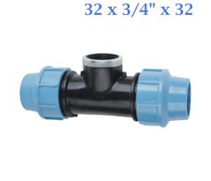 PE T-kus s vnútorným závitom 32 mm x 3/4 "x 32 mm