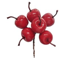 Umelé jabĺčka červené lesklé na drôtiku 3,5 cm / zväzok 6 ks