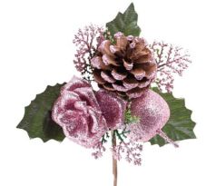 Vetvička MagicHome Vianoce, s jablkom, ružová 16 cm
