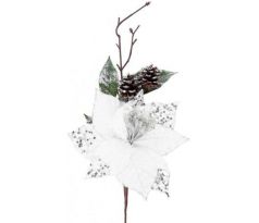 Vetvička MagicHome Vianoce s kvetom poinsettia biela 34 cm