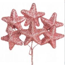 Hviezdičky ružové glitrové zväzok 6 ks