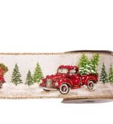 Vianočná stuha s potlačou - autíčka 6,4 cm  / 1 m