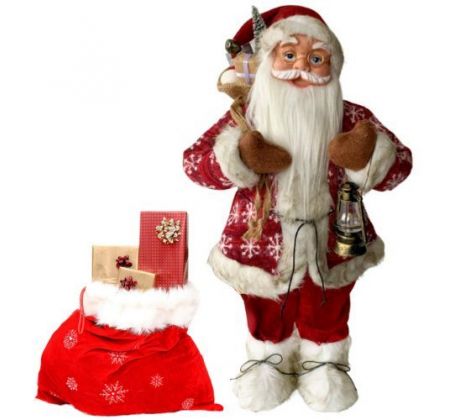 Dekorácia MagicHome Vianoce, Santa červený s lampášom 60 cm