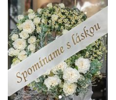 Stuha smútočná SPOMÍNAME S LÁSKOU krémová so zlatým písmom 5 cm / 170 cm