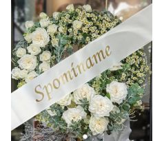 Stuha smútočná SPOMÍNAME krémová so zlatým písmom 5 cm / 150 cm