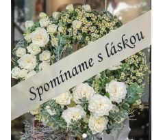 Stuha smútočná SPOMÍNAME S LÁSKOU krémová s čiernym písmom 5 cm / 170 cm