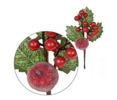 Umelá vetvička s červenými bobuľami a jabĺčkom 26 cm