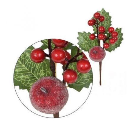 Umelá vetvička s červenými bobuľami a jabĺčkom 26 cm