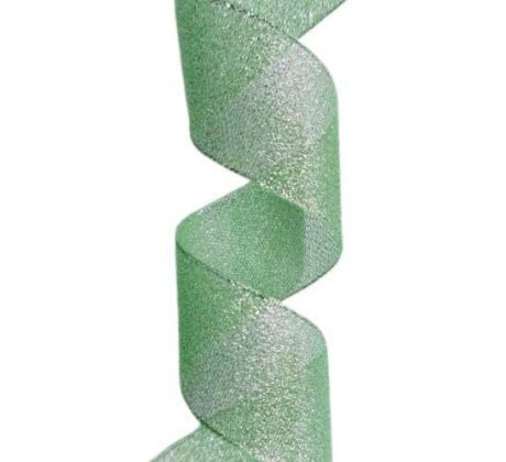 Stuha zeleno strieborná  3,8 cm / 1 m, detail