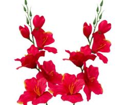 Umelá gladiola saténová červenozelená 54 cm, pohľad zblízka