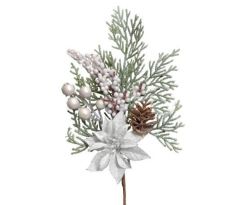 Vianočná vetvička s perleťovo bielym dekorom 30 cm