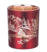 Svietnik MagicHome Vianoce 6 x 7 cm červený s krajinkou