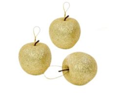 Jabĺčka zlaté s glitrami na zavesenie 6 cm / 6 ks