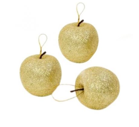Jabĺčka zlaté s glitrami na zavesenie 6 cm / 6 ks