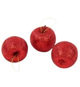 Jabĺčka červené s glitrami na zavesenie 6 cm / 6 ks