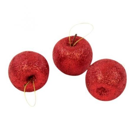 Jabĺčka červené s glitrami na zavesenie 6 cm / 6 ks