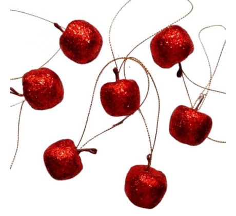 Jabĺčka červené s glitrami na zavesenie 2,5 cm / 18 ks