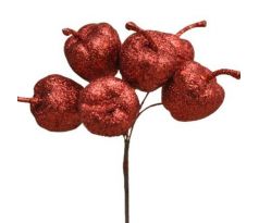 Dekorácia jabĺčko červené glitrové 3,5 cm / 6 ks