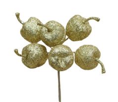 Dekorácia jabĺčko zlaté glitrové 3,5 cm / 6 ks