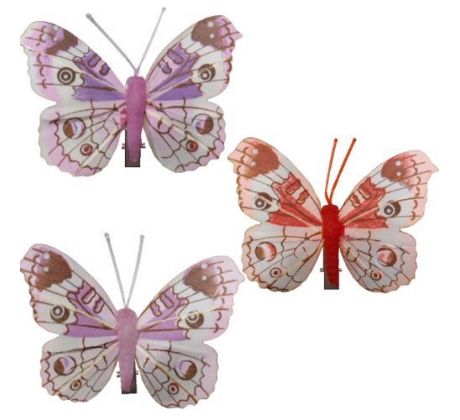 Motýlik ružový, fialový, červený so štipcom mix 6 x 7 cm / 3 ks