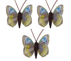 Motýlik hnedo-modro-zelený so štipcom 4,5 x 4,5 cm/ 3 ks