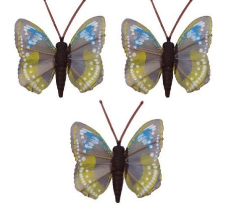 Motýlik hnedo-modro-zelený so štipcom 4,5 x 4,5 cm/ 3 ks