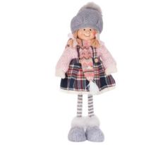 Dekorácia MagicHome Vianoce dievčatko v károvaných šatách 38 cm